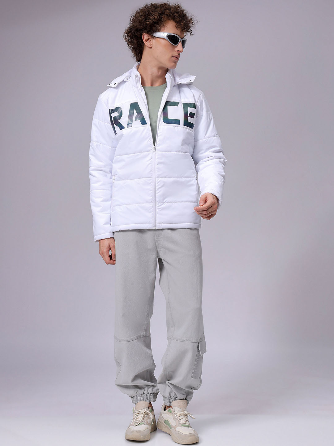 Men's Slim Fit Graphic Hooded Puffer Jacket