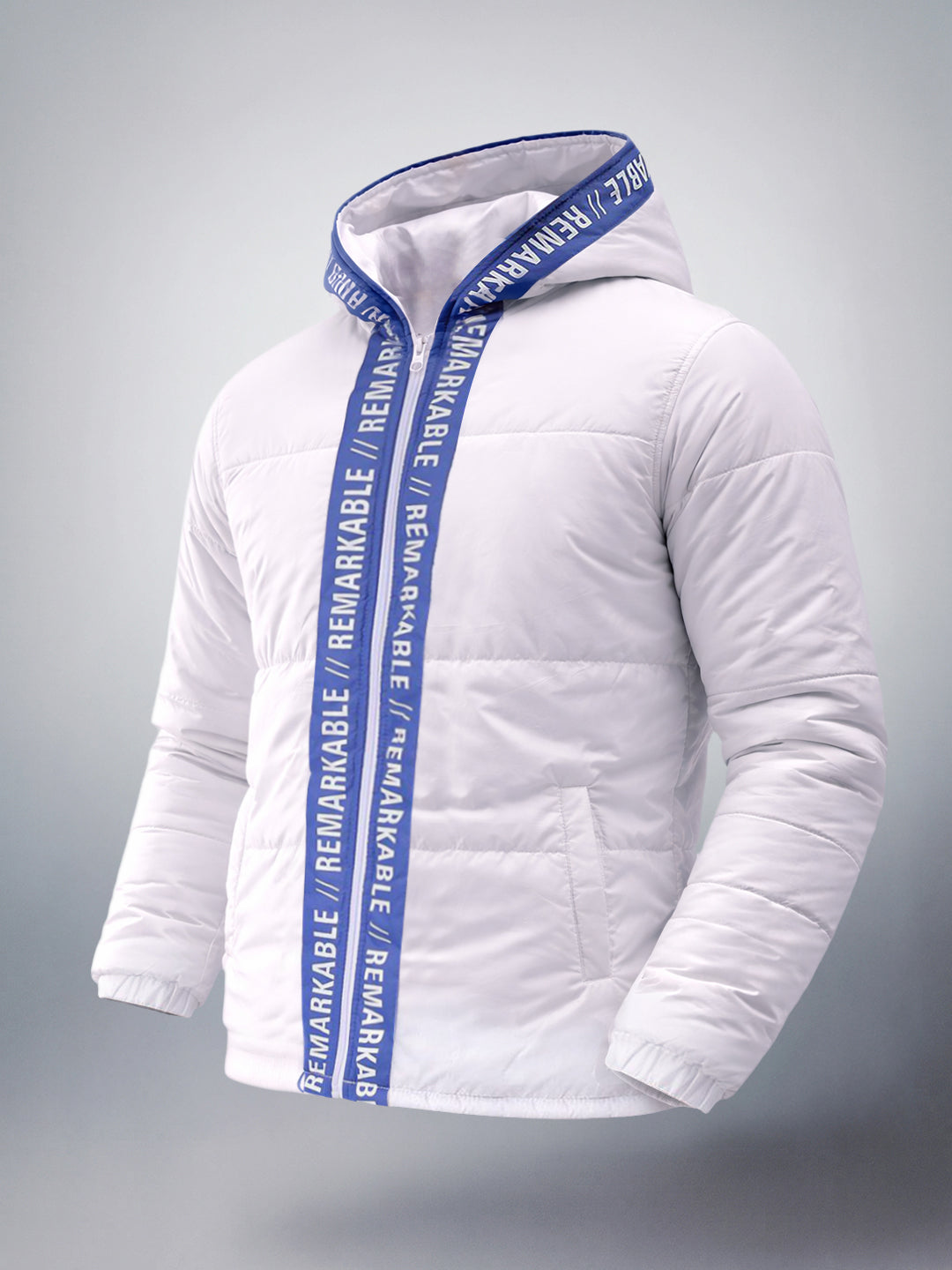 Men's White Slim Fit Graphic Printed Casual Jacket