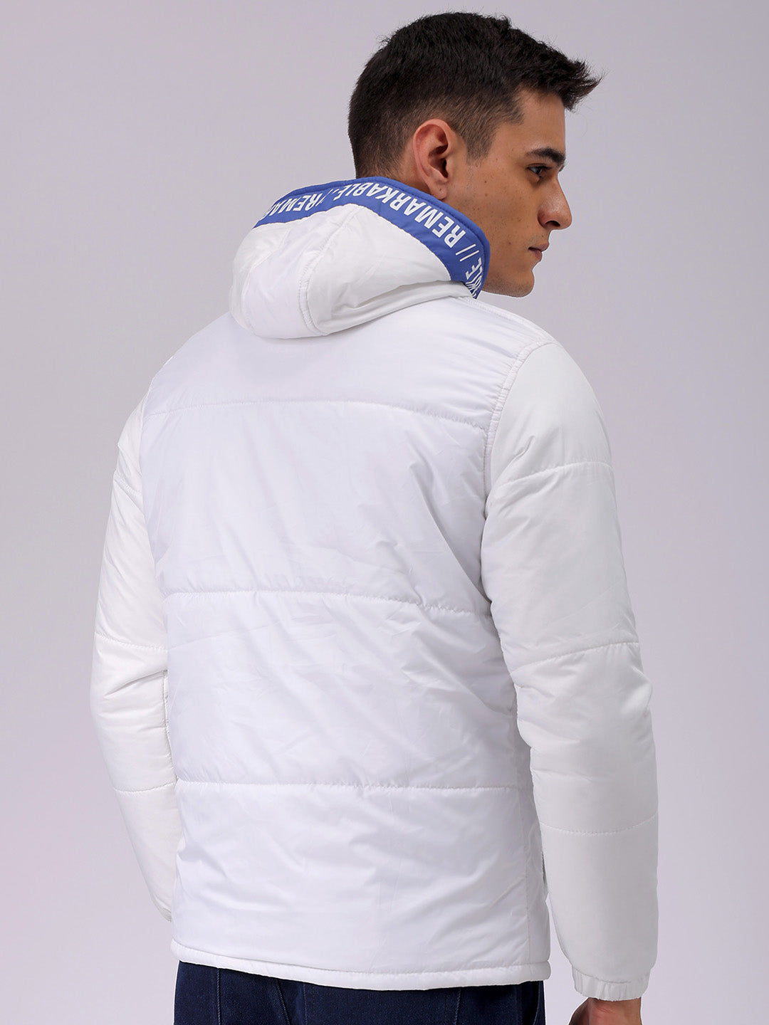 Men's White Slim Fit Graphic Jacket