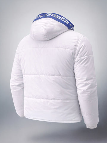 Men's White Slim Fit Graphic Printed Casual Jacket