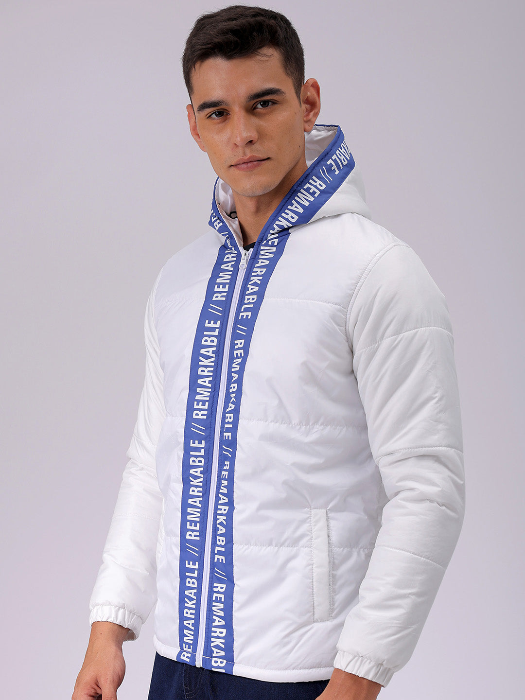 Men's White Slim Fit Graphic Jacket