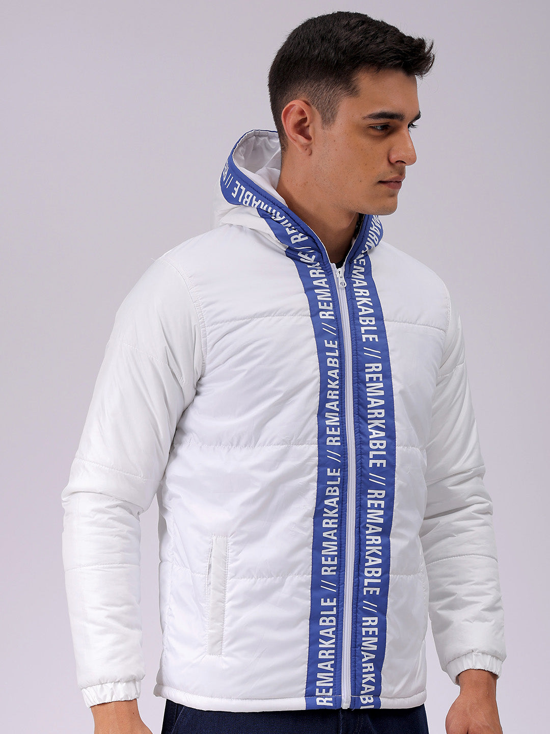 Men's White Slim Fit Graphic Jacket