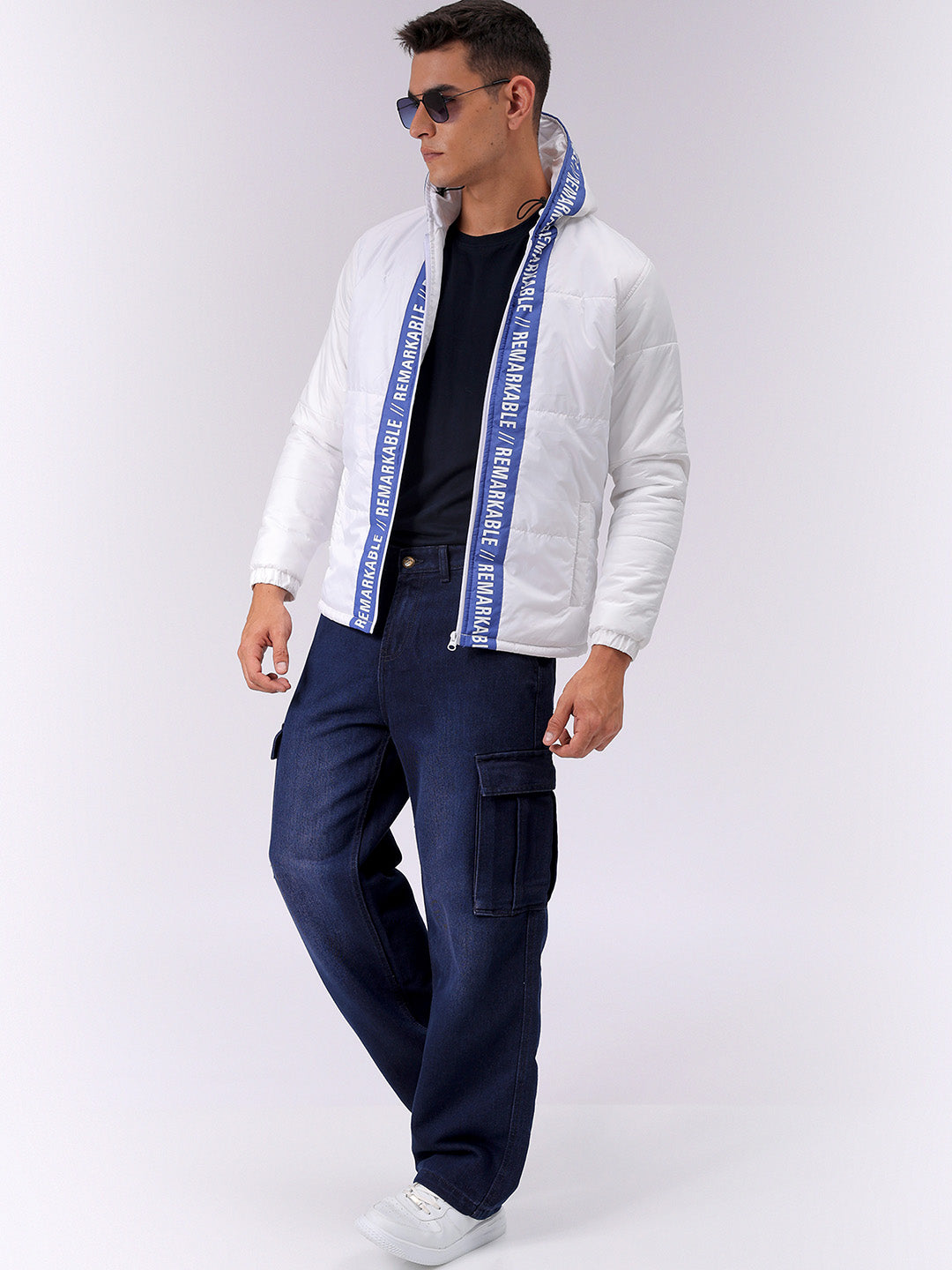 Men's White Slim Fit Graphic Jacket