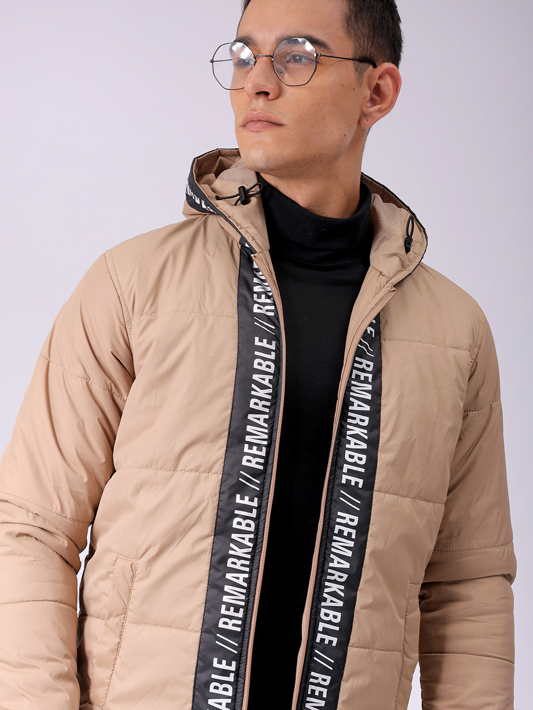 Men's Brown Slim Fit Graphic Jacket