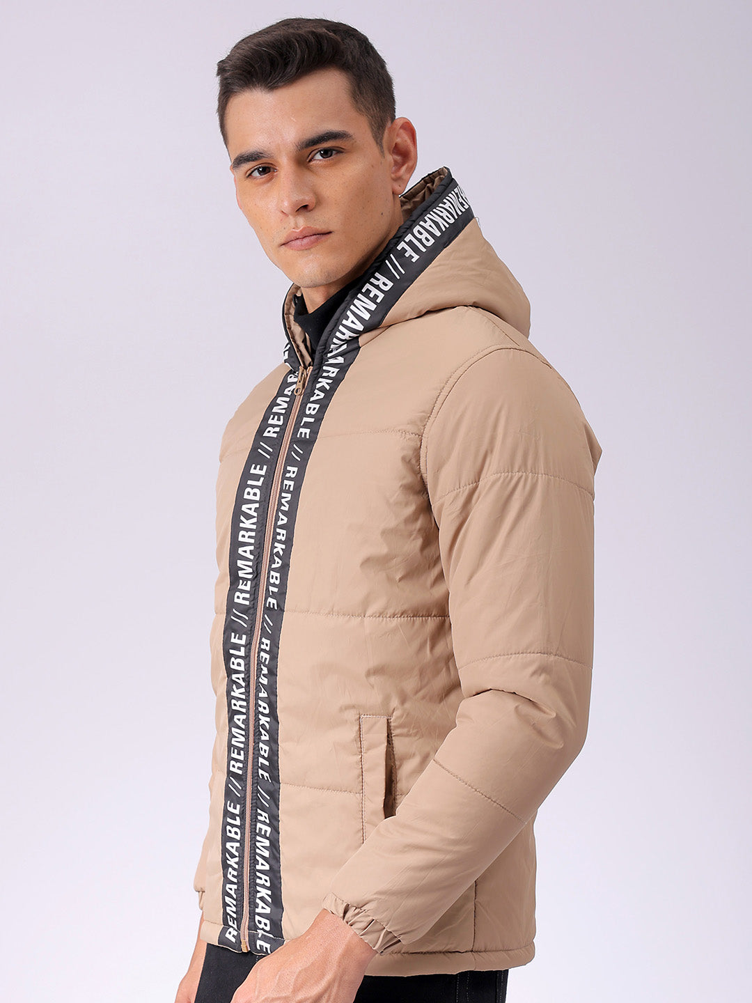 Men's Brown Slim Fit Graphic Jacket