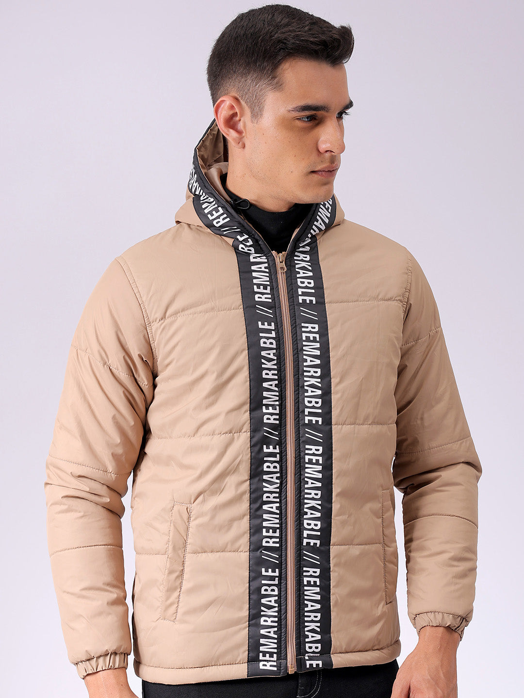 Men's Brown Slim Fit Graphic Jacket