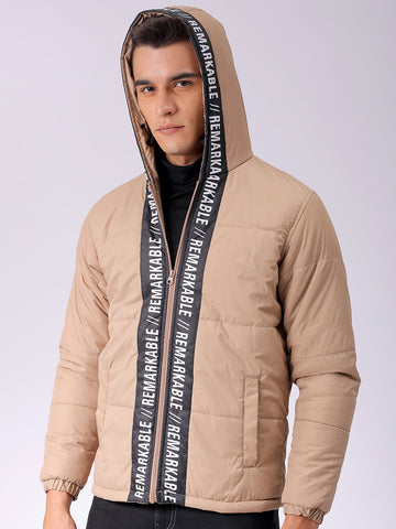 Men's Brown Slim Fit Graphic Jacket