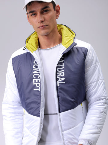 Men's Black Slim Fit Graphic Printed Hooded Jacket