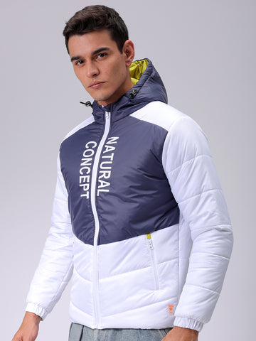 Men's Black Slim Fit Graphic Printed Hooded Jacket