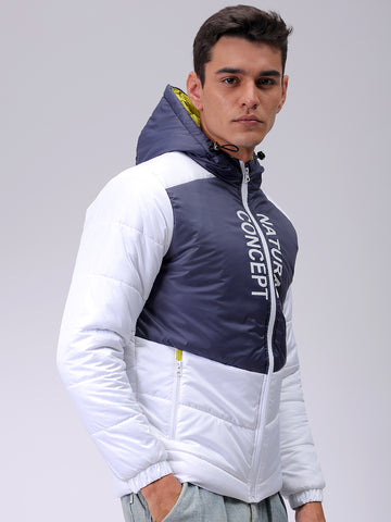 Men's Black Slim Fit Graphic Printed Hooded Jacket