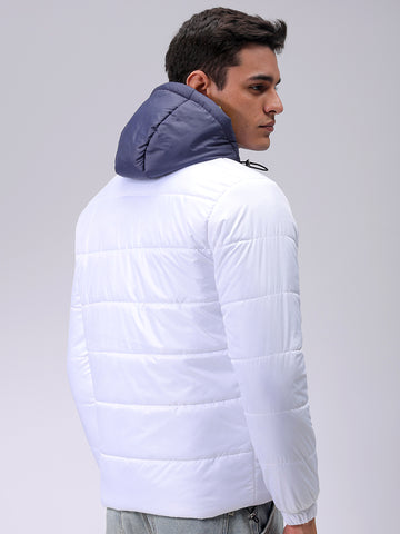 Men's Black Slim Fit Graphic Printed Hooded Jacket