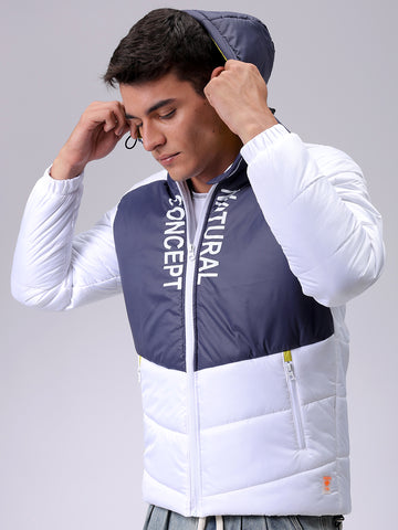 Men's Black Slim Fit Graphic Printed Hooded Jacket