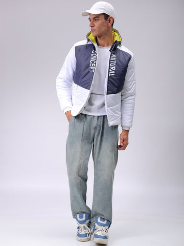 Men's Black Slim Fit Graphic Printed Hooded Jacket