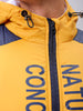 Men's Blue Slim Fit Graphic Printed Hooded Jacket