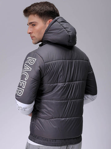 Men's Slim Fit Colourblocked Hooded Puffer Jacket