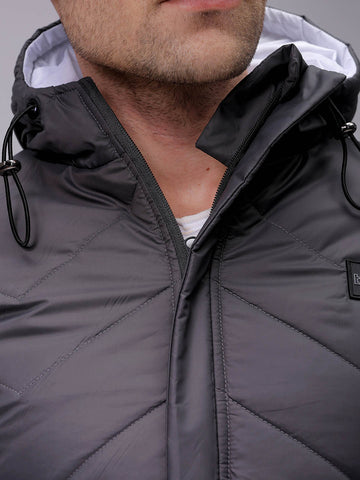Men's Slim Fit Colourblocked Hooded Puffer Jacket