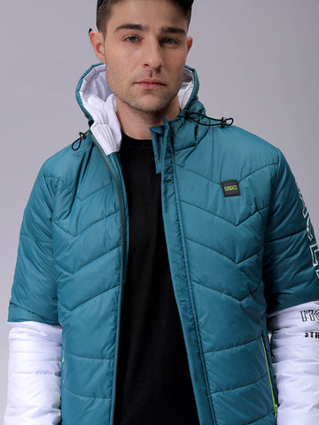 Men's Slim Fit Colourblocked Hooded Puffer Jacket