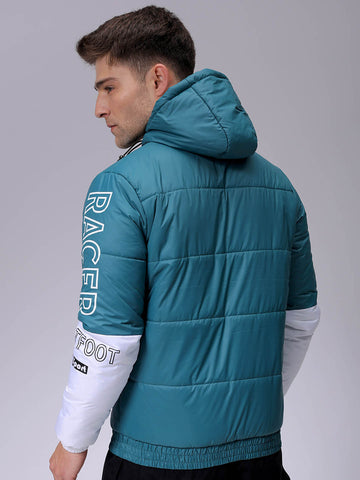 Men's Slim Fit Colourblocked Hooded Puffer Jacket