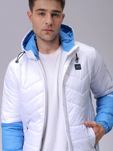 Men's Slim Fit Colourblocked Hooded Puffer Jacket