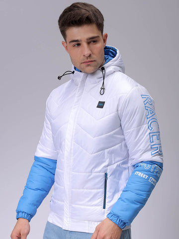 Men's Slim Fit Colourblocked Hooded Puffer Jacket