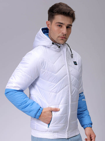 Men's Slim Fit Colourblocked Hooded Puffer Jacket
