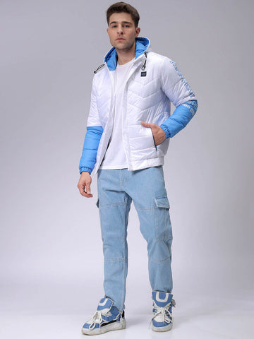 Men's Slim Fit Colourblocked Hooded Puffer Jacket