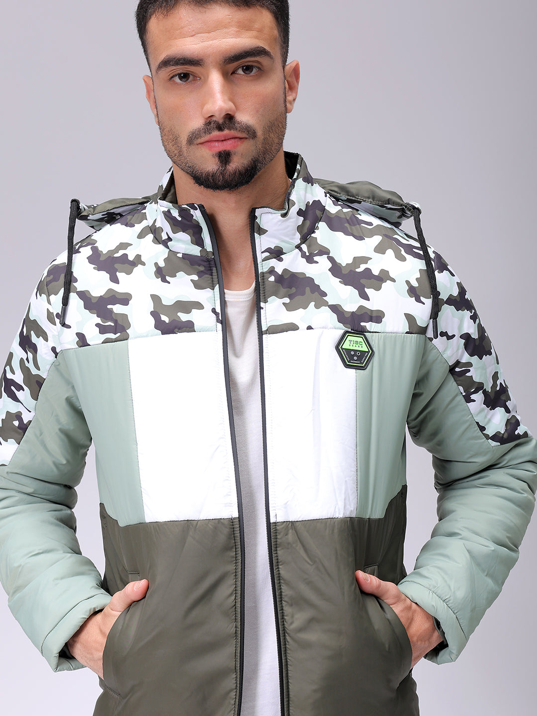 Men's Slim Fit Camouflage Hooded Puffer Jacket