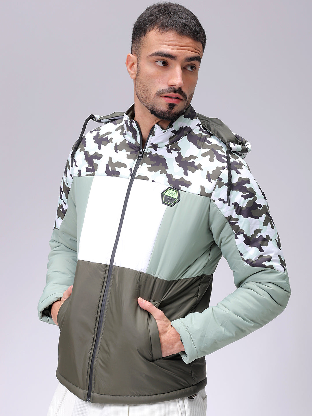 Men's Slim Fit Camouflage Hooded Puffer Jacket