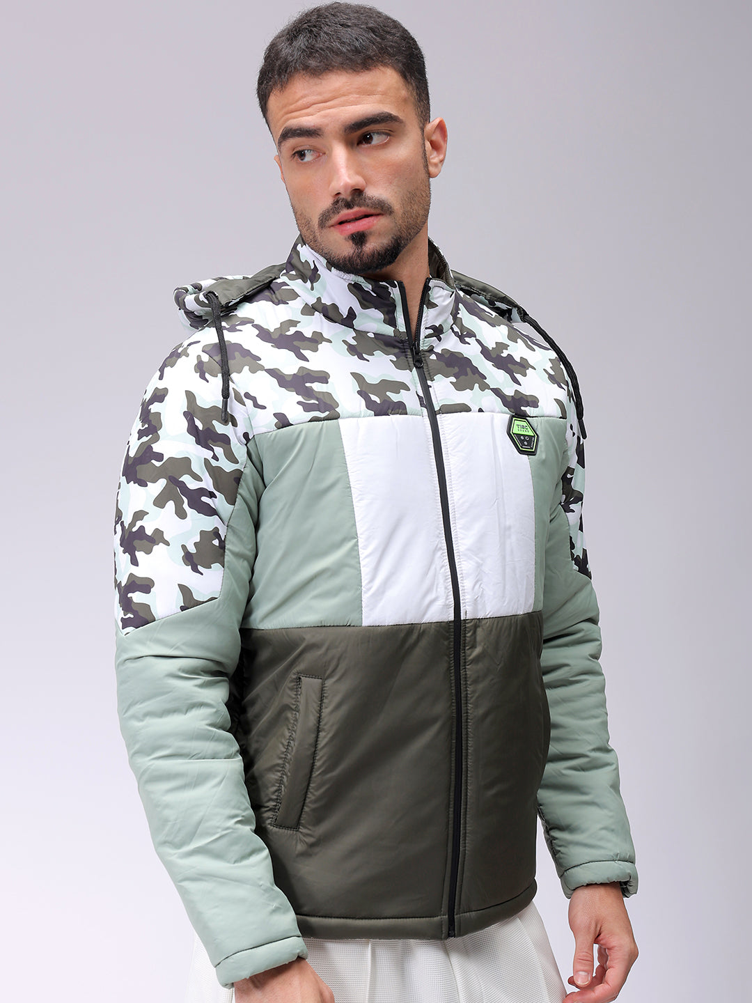 Men's Slim Fit Camouflage Hooded Puffer Jacket