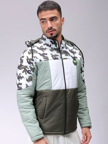Men's Slim Fit Camouflage Hooded Puffer Jacket