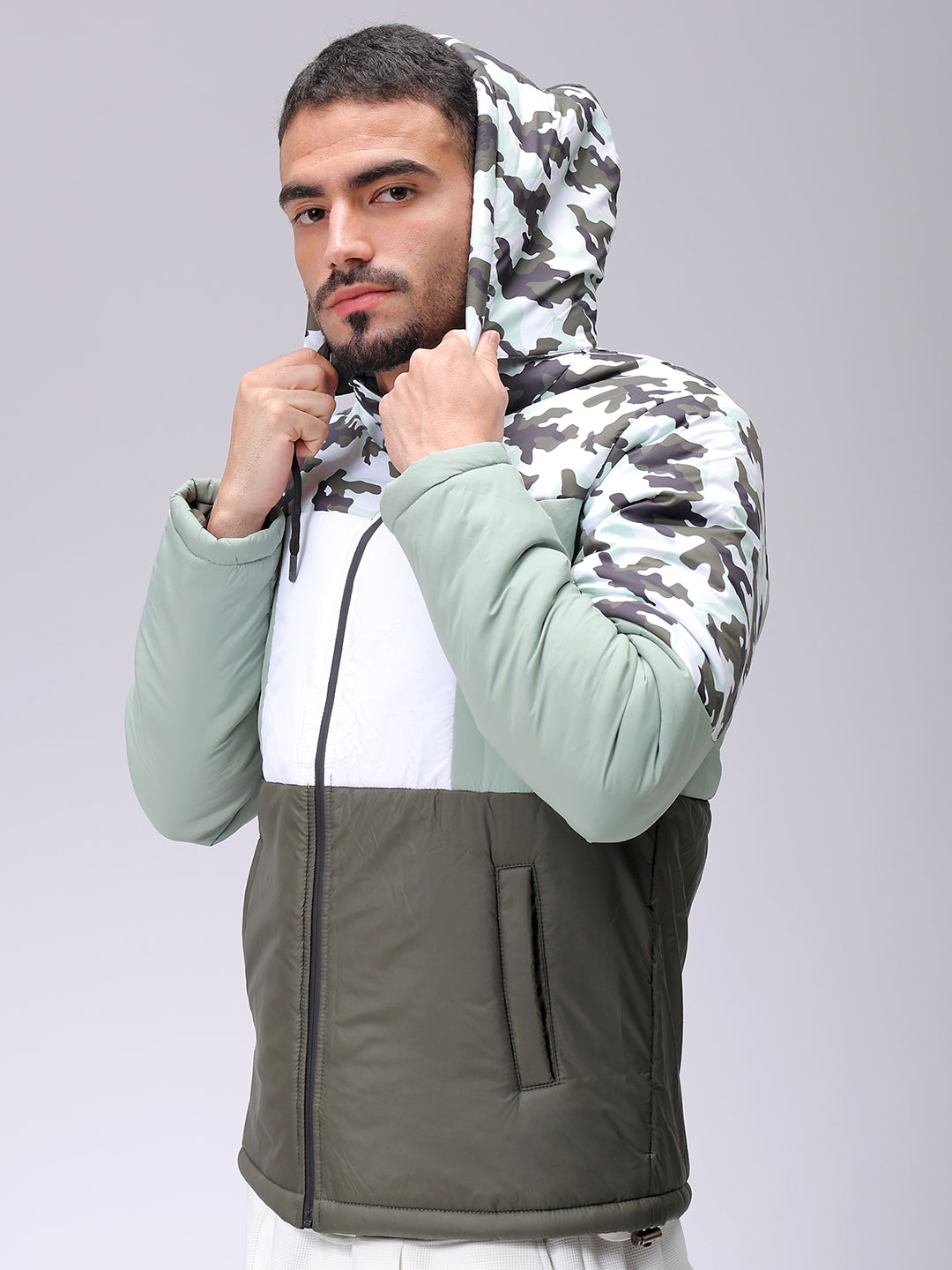 Men's Slim Fit Camouflage Hooded Puffer Jacket