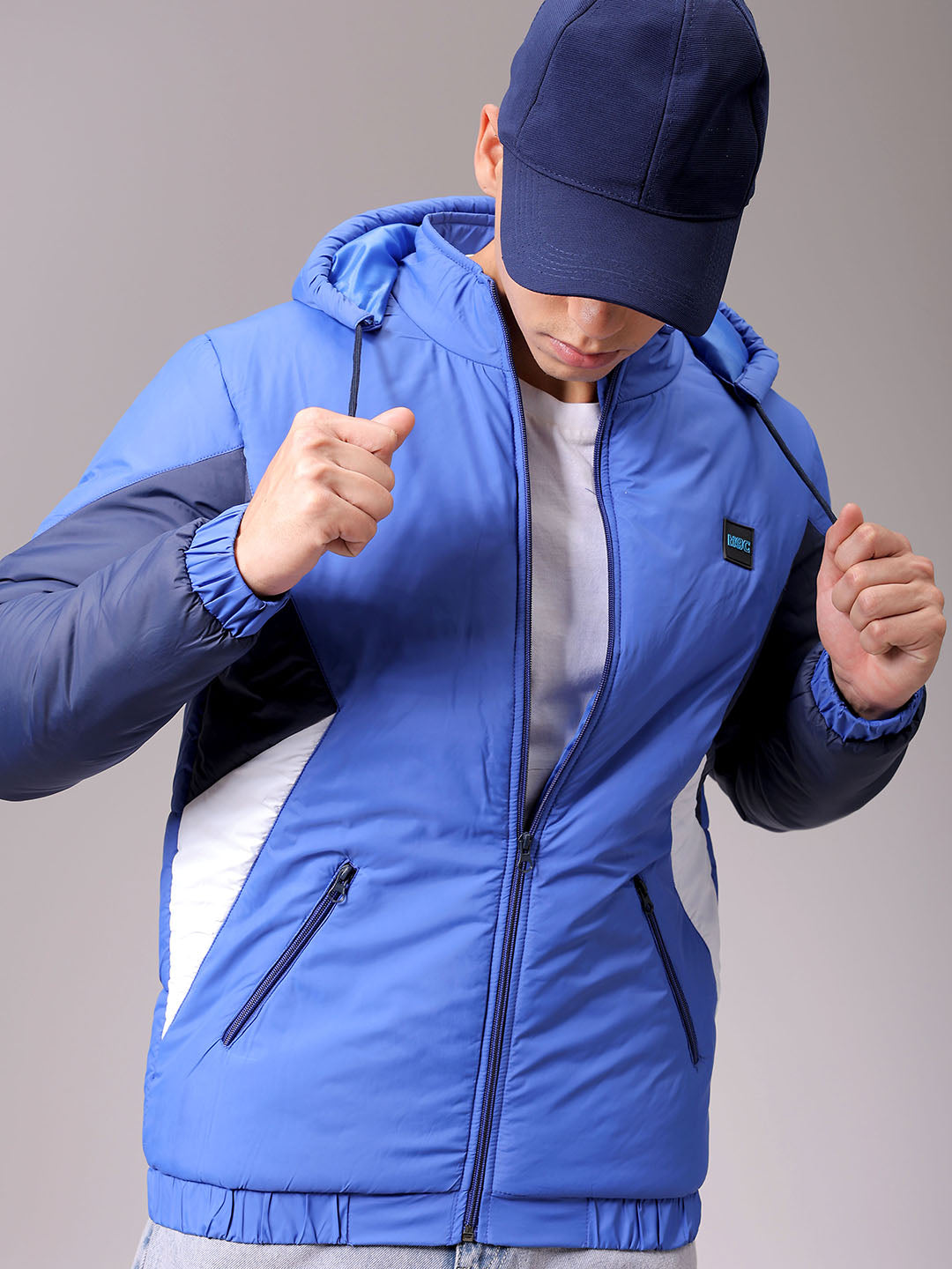 Men's Blue Slim Fit Colourblocked Jacket