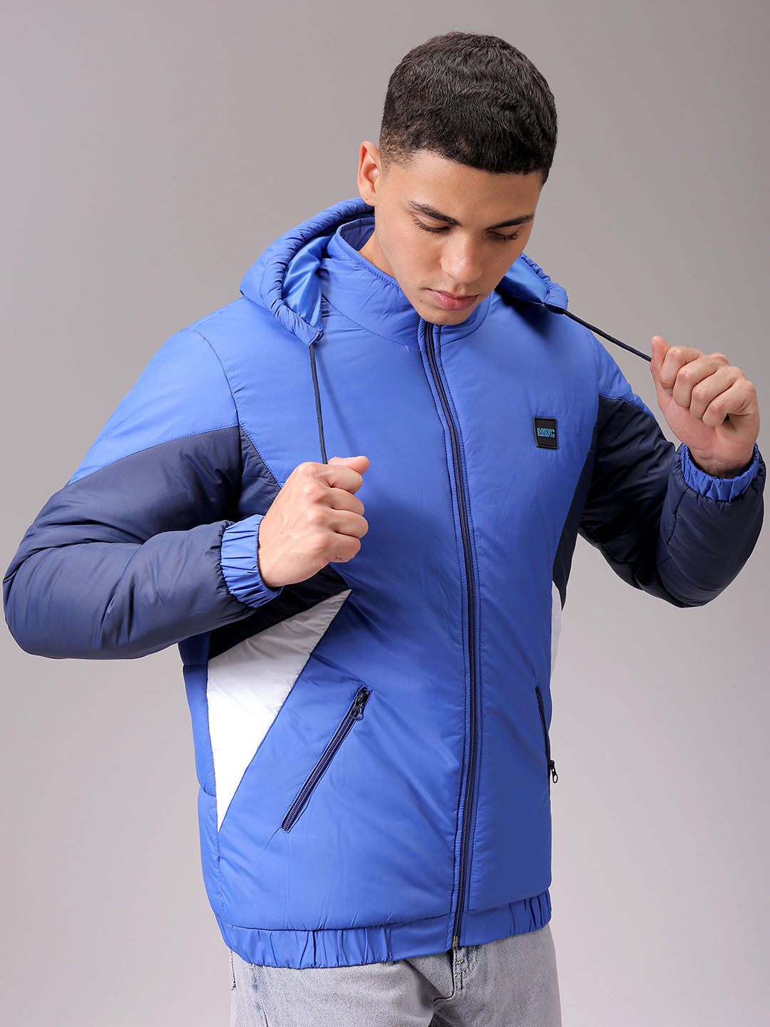 Men's Blue Slim Fit Colourblocked Jacket