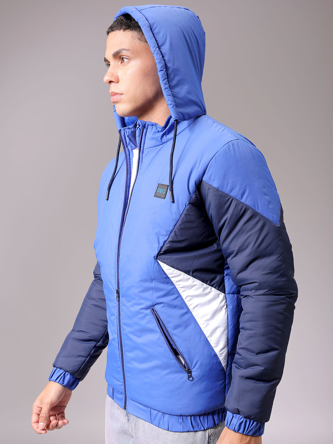 Men's Blue Slim Fit Colourblocked Jacket