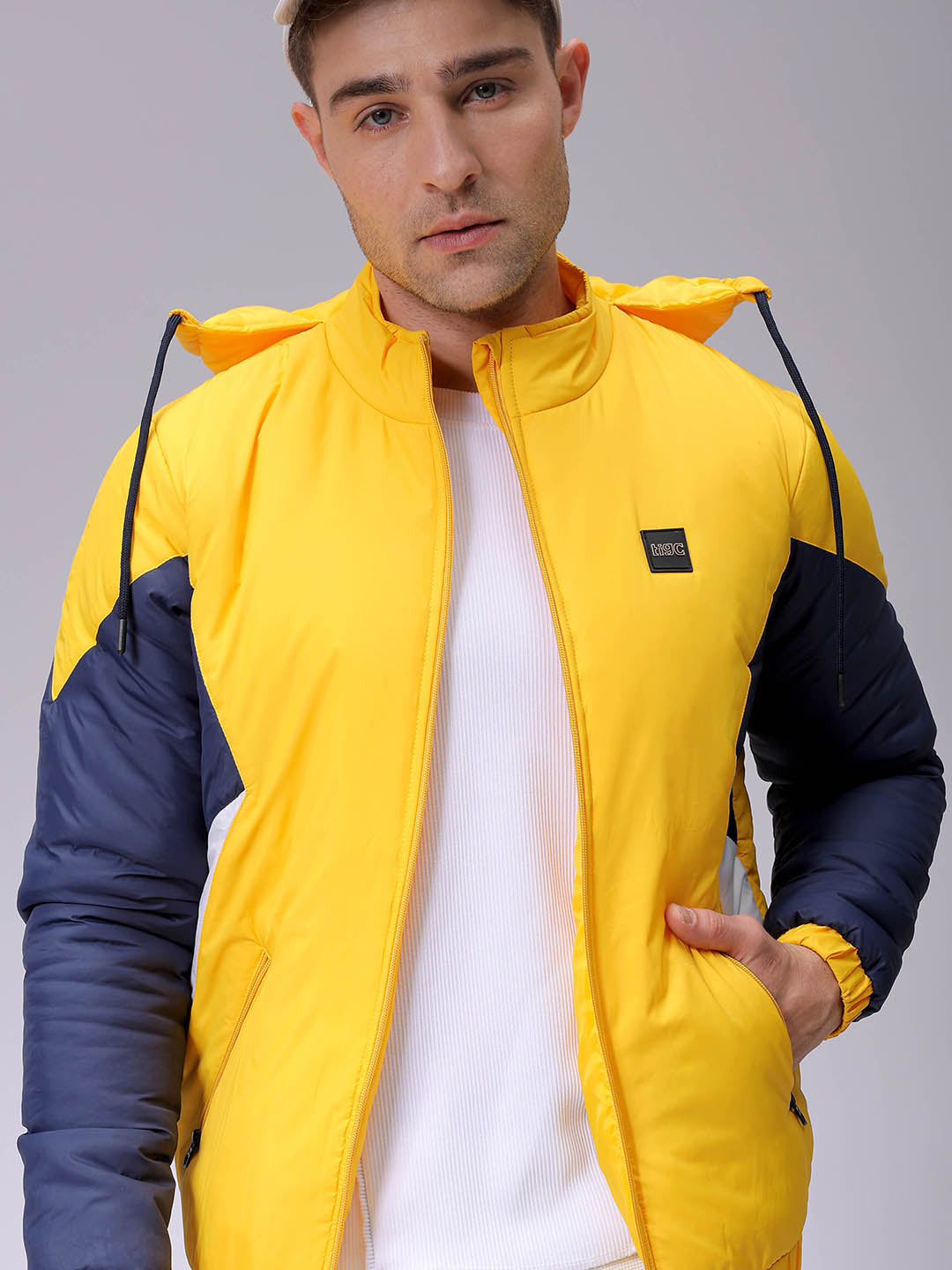 Men's Slim Fit Mix & Match Hooded Puffer Jacket