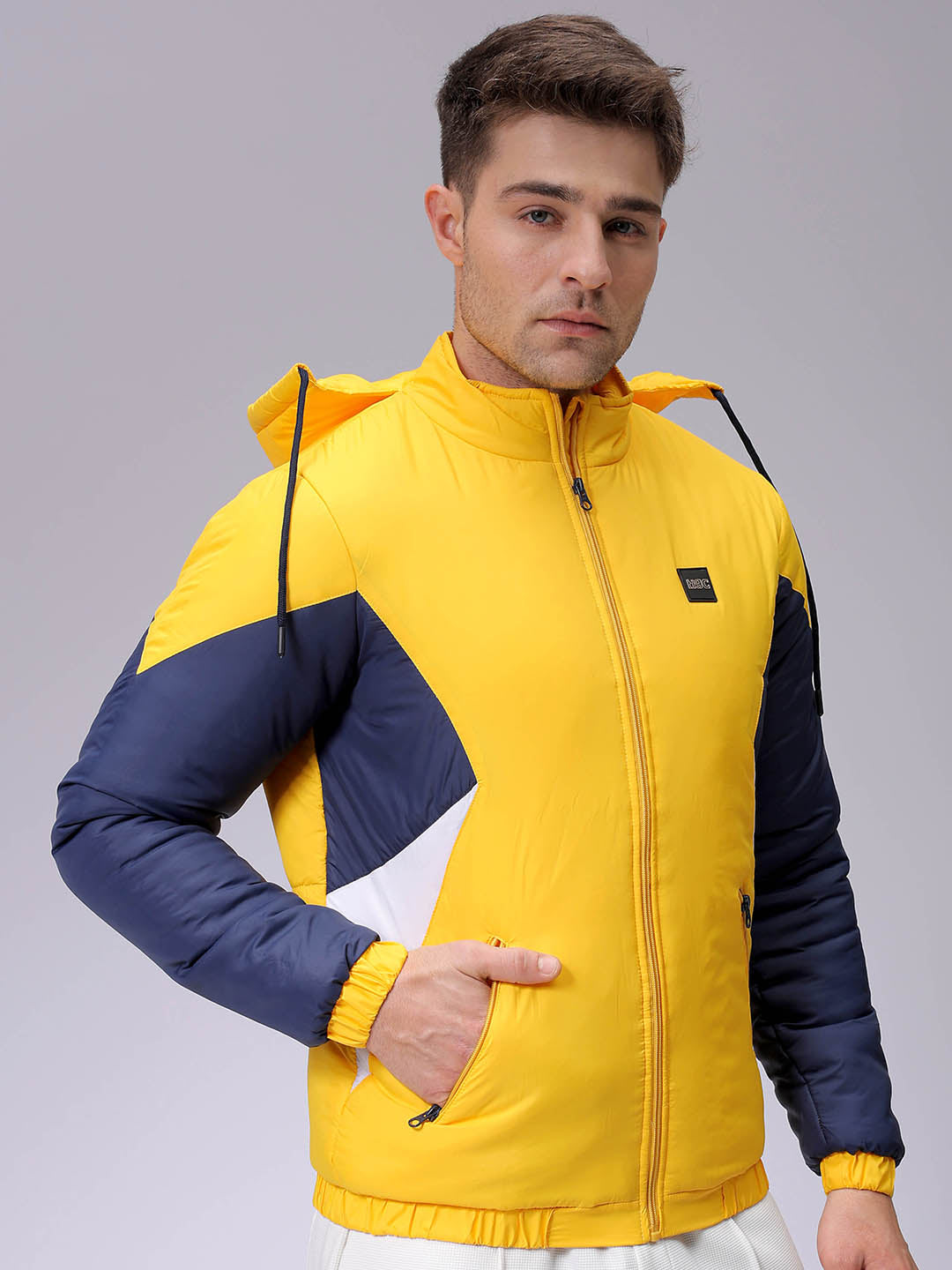 Men's Slim Fit Mix & Match Hooded Puffer Jacket