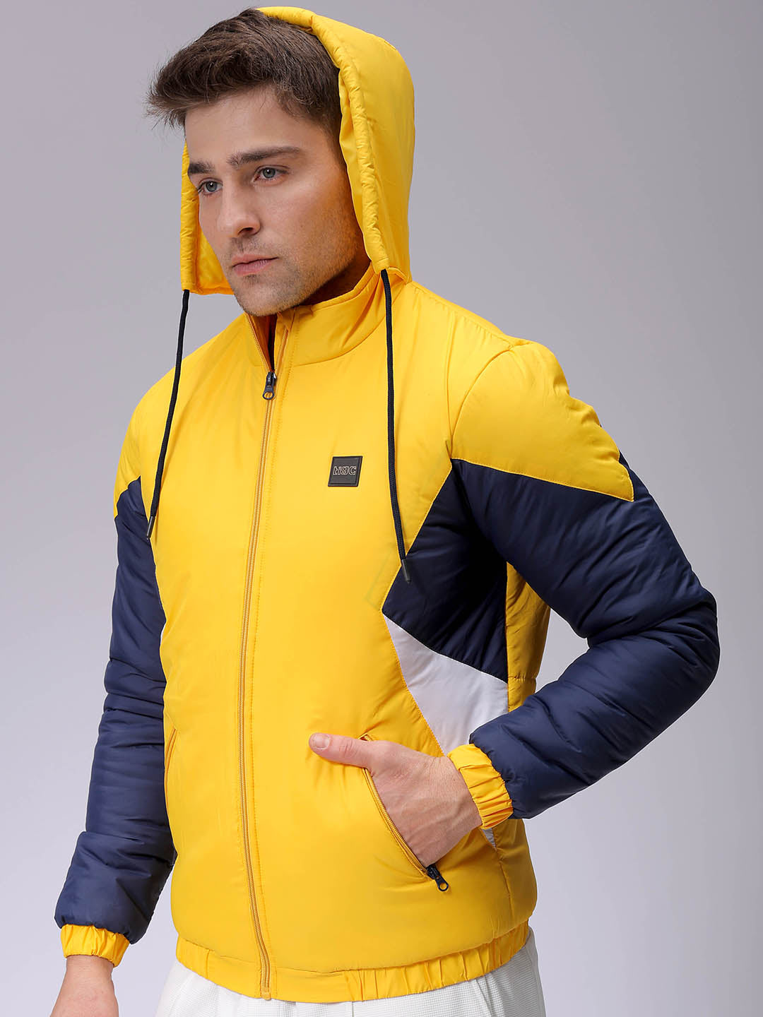 Men's Slim Fit Mix & Match Hooded Puffer Jacket
