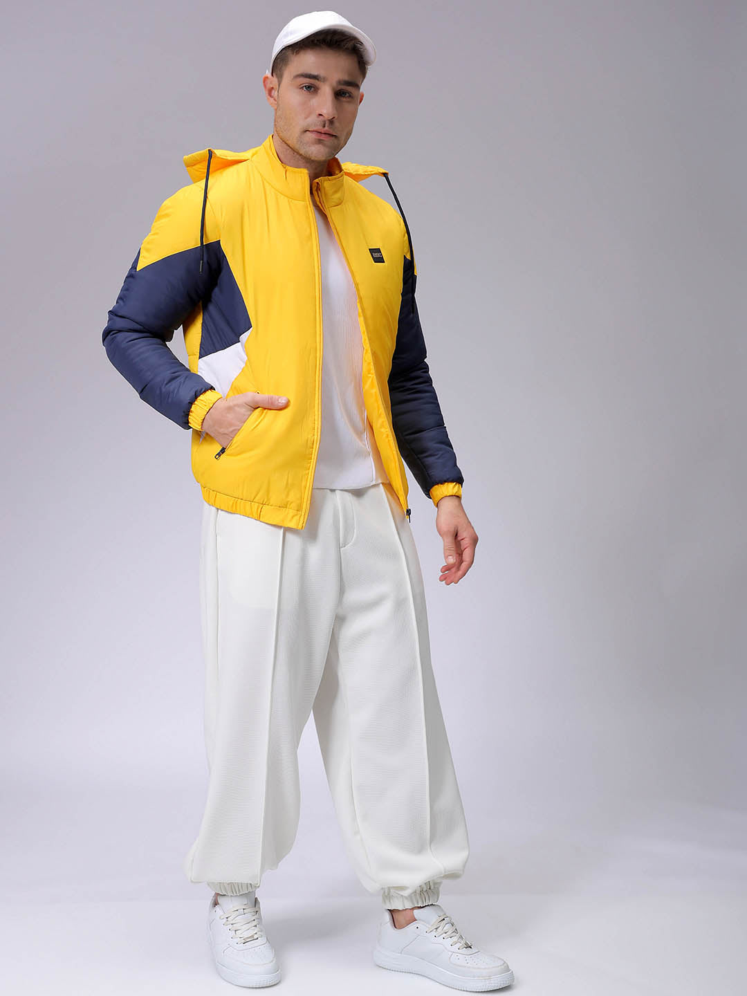 Men's Slim Fit Mix & Match Hooded Puffer Jacket