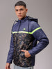 Men's Navy Blue Slim Fit Camouflage Jacket