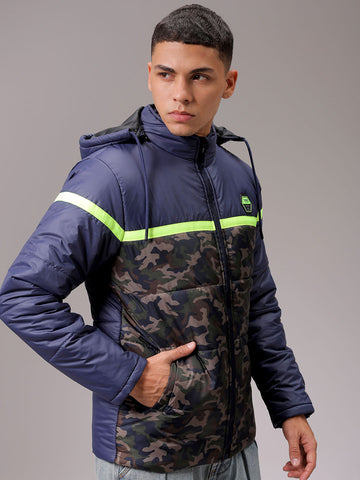 Men's Navy Blue Slim Fit Camouflage Jacket