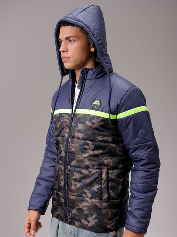 Men's Navy Blue Slim Fit Camouflage Jacket