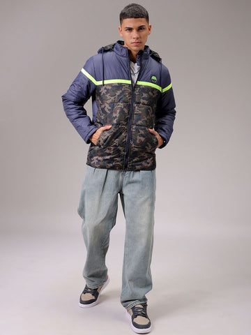 Men's Navy Blue Slim Fit Camouflage Jacket