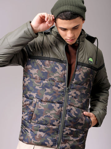 Men's Green Slim Fit Camouflage Jacket