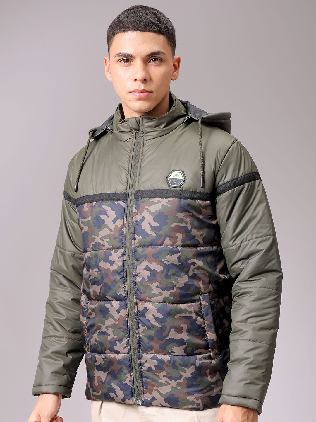 Men's Green Slim Fit Camouflage Jacket