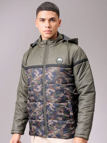 Men's Green Slim Fit Camouflage Jacket