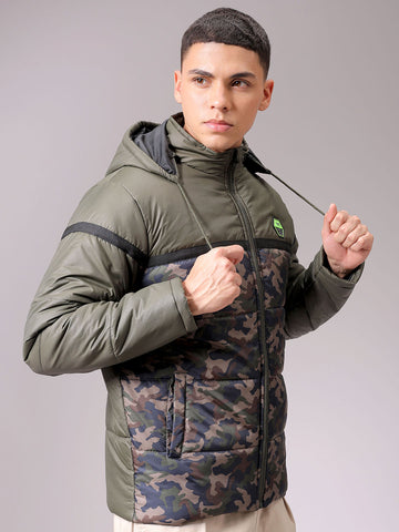 Men's Green Slim Fit Camouflage Jacket