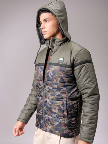 Men's Green Slim Fit Camouflage Jacket