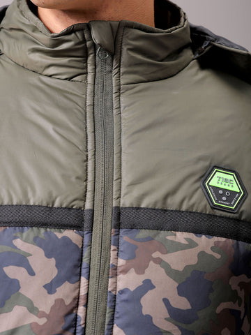 Men's Green Slim Fit Camouflage Jacket