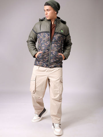 Men's Green Slim Fit Camouflage Jacket