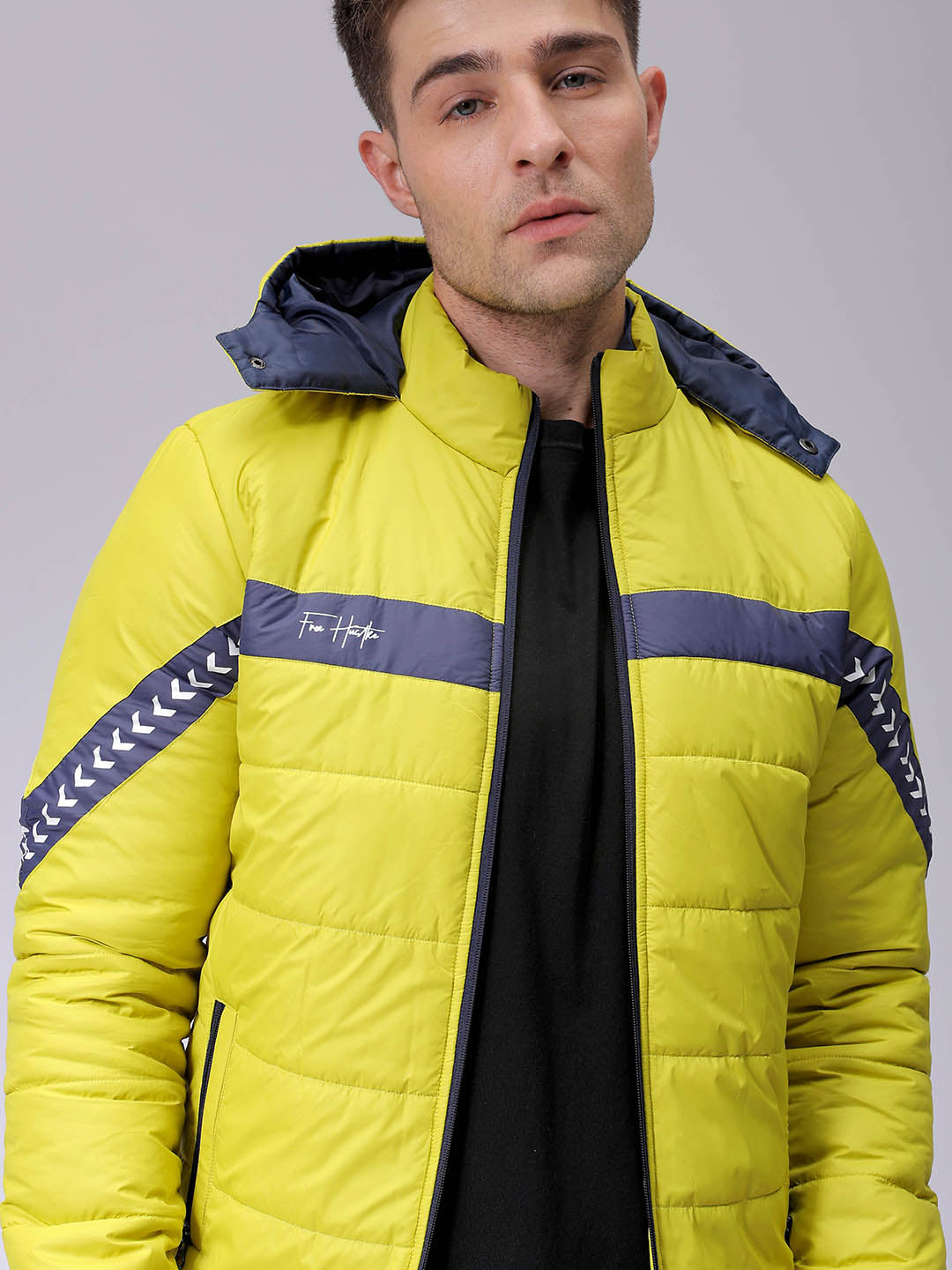 Men's Slim Fit Mix & Match Hooded Puffer Jacket